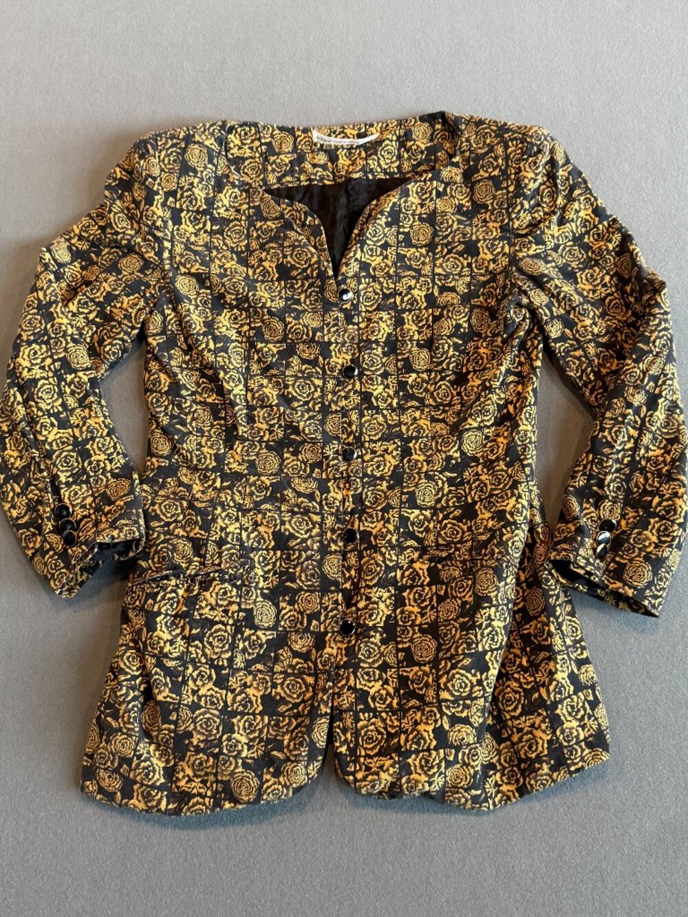 Paul Alexander Womens Blazer Black Gold Rose Floral Baroque Statement Jacket